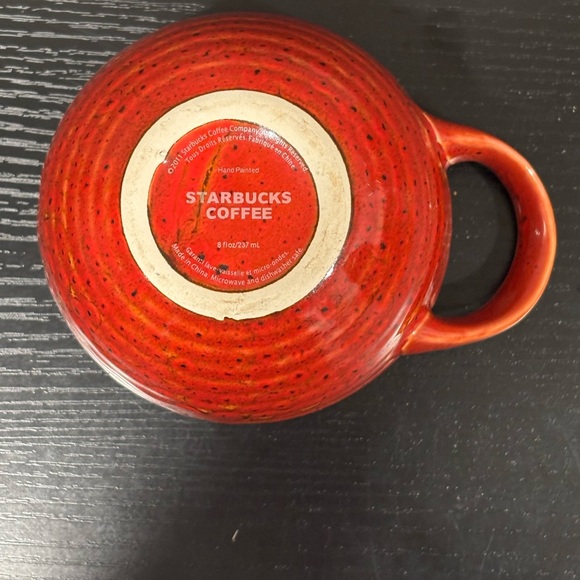 Starbucks 2011 hand-painted red speckled pottery rice bowl with a handle. - Picture 3 of 7